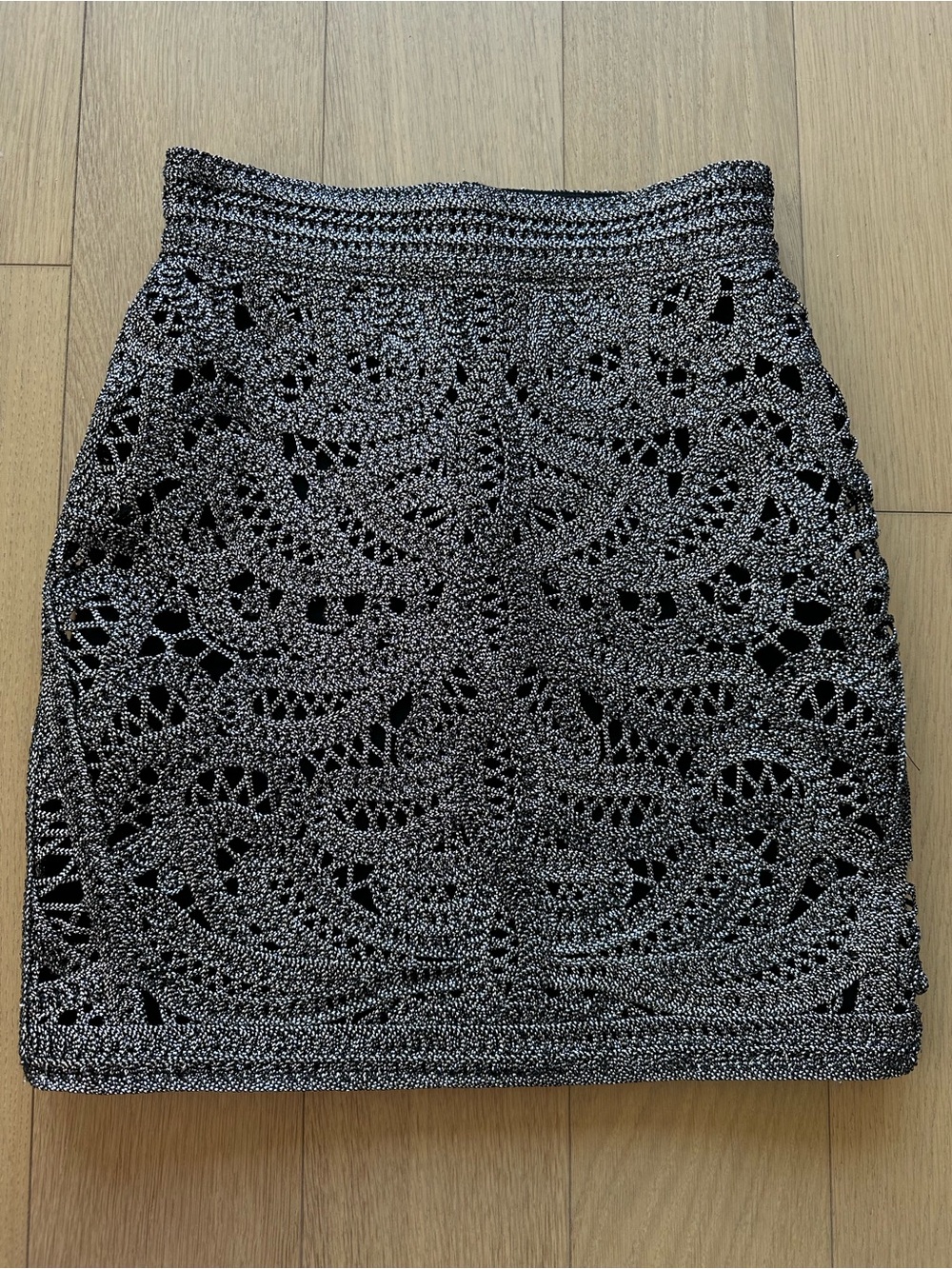 Maje Metallic Crochet Mini Skirt